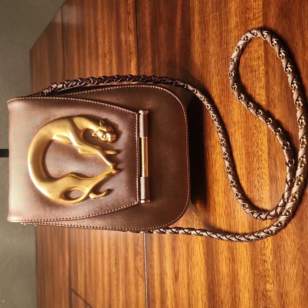 Vintage Nima Gold Panther Braided Chain Crossbody Bag